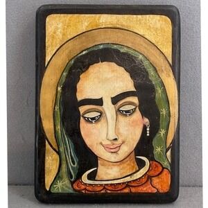 Original Virginia Maria Romero Pigmented Wood Panel Our Lady Of Sorrows